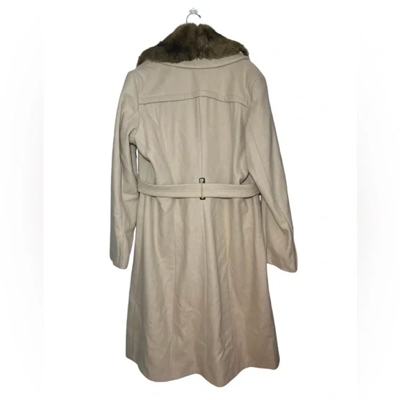 NWOT WORTHINGTON LINED WOOL BLEND FAUX FUR REMOVABLE COLLAR COAT WITH BELT - Picture 5 of 14
